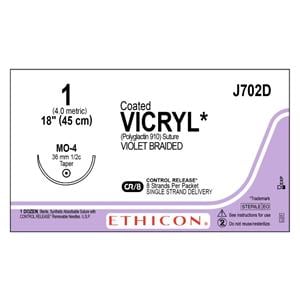 Vicryl Suture 1 8-18" Polyglactin 910 Braid MO-4 Violet Bx