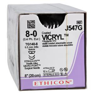 Vicryl Suture 8-0 8" Polyglactin 910 Braid TG140-8/TG140-8 Violet 12/Bx
