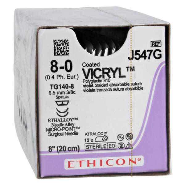 Vicryl Suture 8-0 8" Polyglactin 910 Braid TG140-8/TG140-8 Violet 12/Bx
