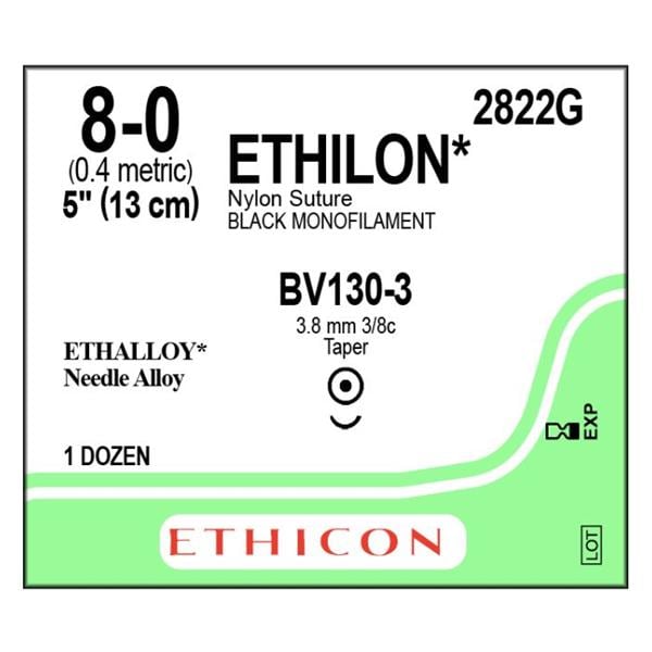 Ethilon Suture 8-0 5" Nylon Monofilament BV130-3 Black 12/Bx