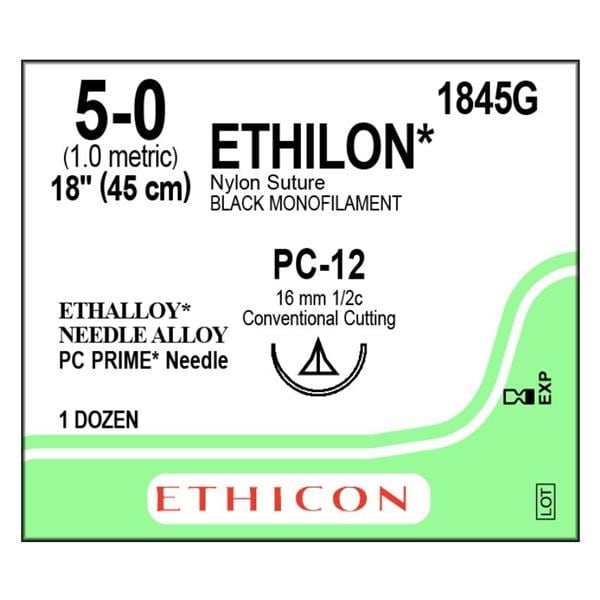Ethilon Suture 5-0 18" Nylon Monofilament PC-12 Black 12/Bx