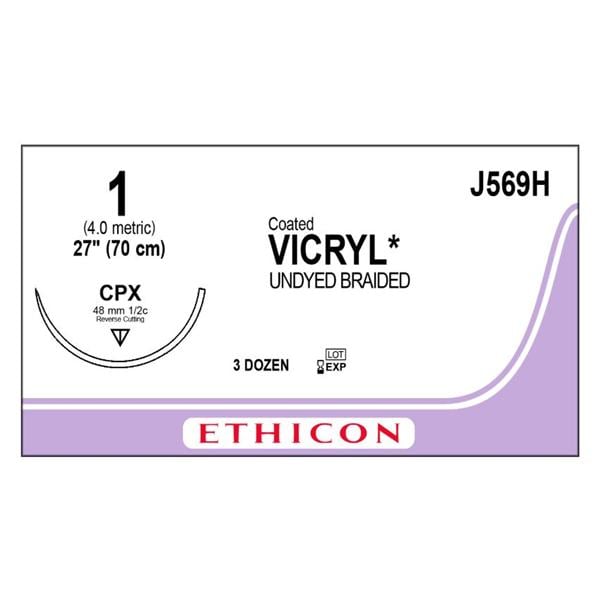 Vicryl Suture 1 1x27" Polyglactin 910 Braid CPX Undyed Bx