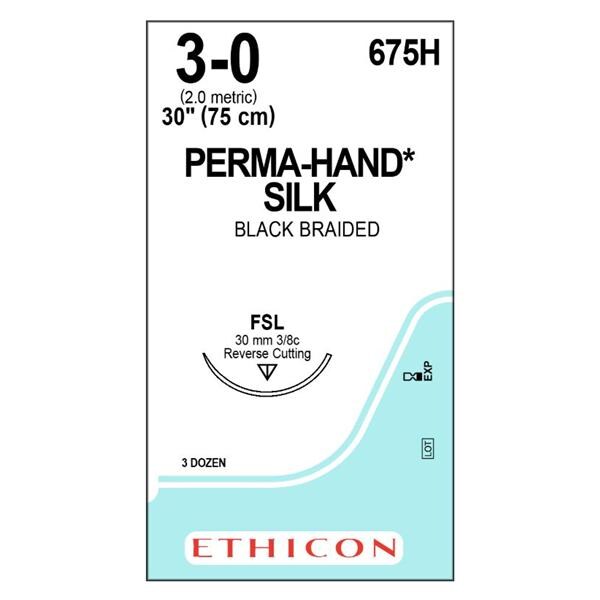 Perma-Hand Suture 3-0 1x30" Silk Braid FSL Black 36/Bx