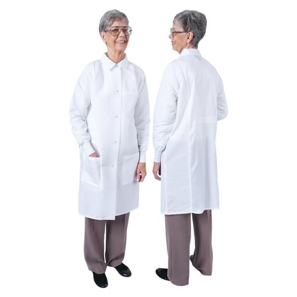 DenLine Protection Plus Lab Coat 3 Pkts Lng Tprd Slvs 39 in Large Wht Womens Ea