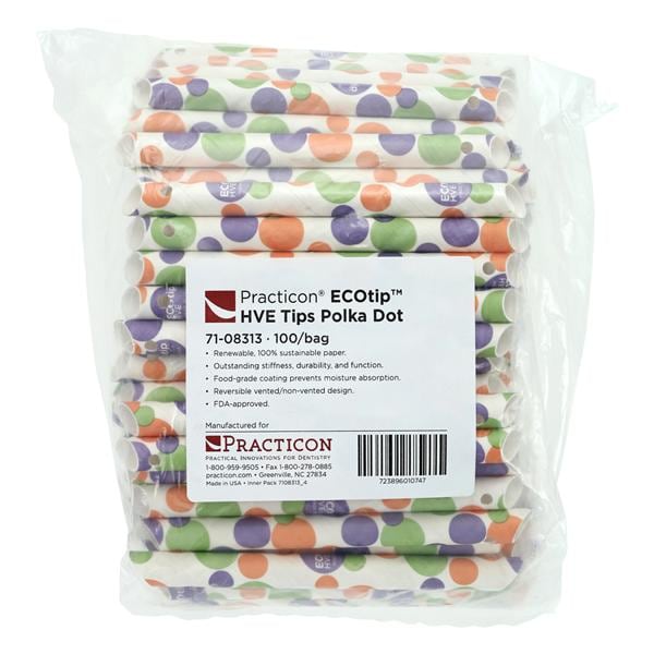 ECOtip HVE Tips Vented Polka Dot Renewable Resources 100/Bg, 10 BG/CA