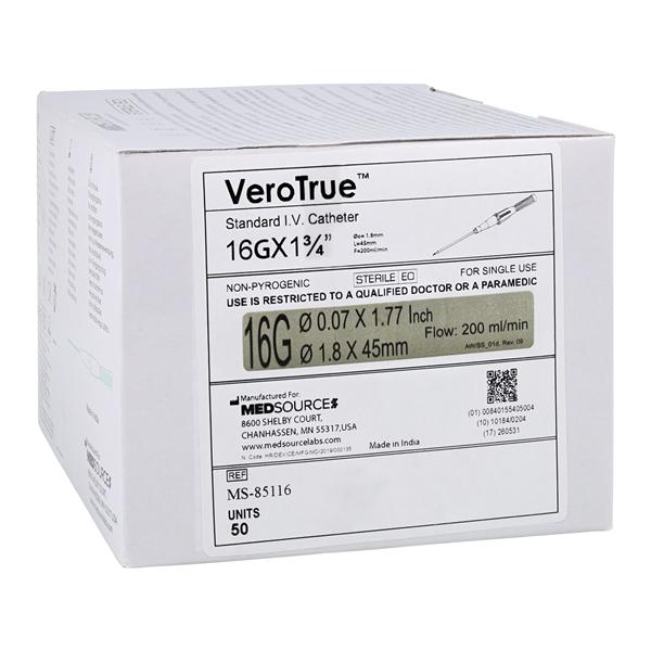 VeroTrue IV Catheter IV Port 16 Gauge 1-3/4" 50/Bx