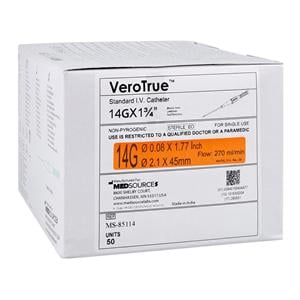 VeroTrue IV Catheter IV Port 14 Gauge 1-3/4" 50/Bx
