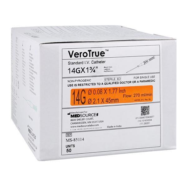 VeroTrue IV Catheter IV Port 14 Gauge 1-3/4" 50/Bx