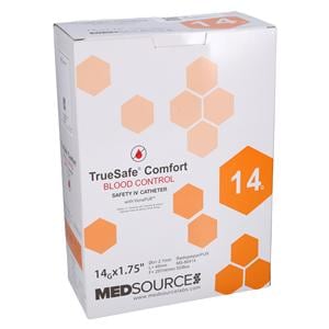TrueSafe Blood Control IV Catheter Push Button 14 Gauge 1-3/4" Orange 50/Bx