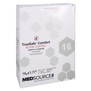 TrueSafe Blood Control IV Catheter Push Button 16 Gauge 1.77" Gray 50/Bx