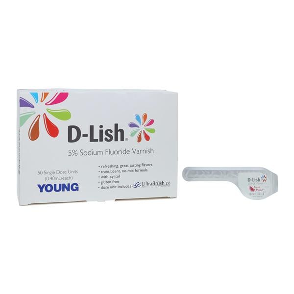 D-Lish Fluoride Varnish Unit Dose 5% NaF 0.4 mL Fresh Melon 50/Bx, 56 BX/CA