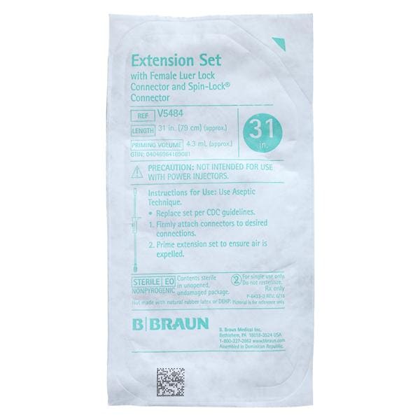 Peripheral IV Extension Set 31" w/o Y-Injection Site Fem LL/Dstl Spnlk 50/Ca