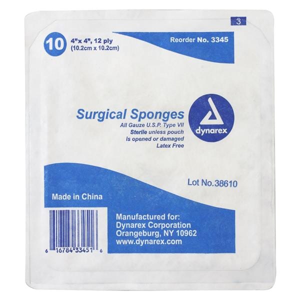 100% Cotton Gauze Sponge 8x4" 12 Ply Sterile Not Made With Natural Rubber Latex