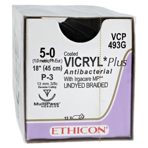 Vicryl Plus Suture 5-0 18" Triclosan/Polyglactin 910 Braid P-3 Undyed 12/Bx