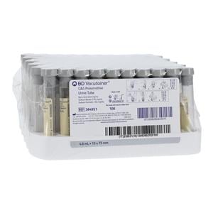 Vacutainer Urine Collection Tube 4mL Plastic Sterile 100/Bx