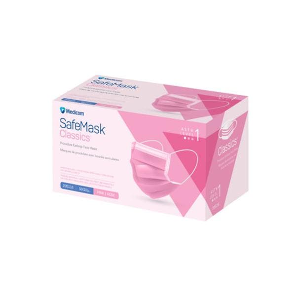 SafeMask Classic Face Mask ASTM Level 1 Pink 50/Bx