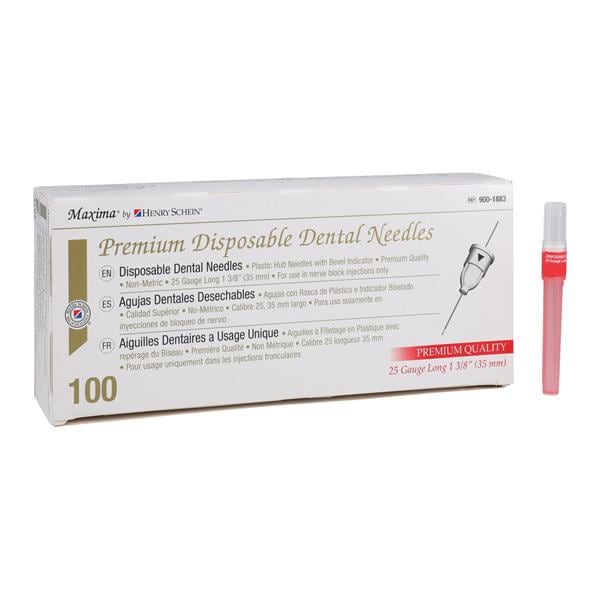 HSI Premium Needle Plastic Hub 25 Gauge Long Red 100/Bx, 10 BX/CA