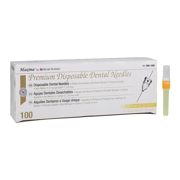 HSI Premium Needle Plastic Hub 27 Gauge Short Yellow 100/Bx, 10 BX/CA