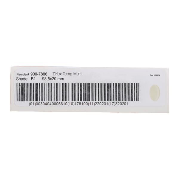 Zirlux Temp Multilayer PMMA Disc B1 98x20mm Ea
