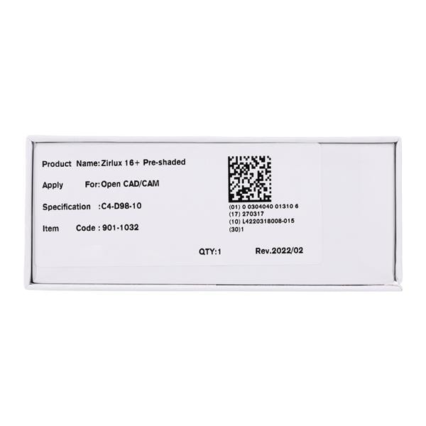 Zirlux 16+ Zirconia Disc C4 98x10 Ea