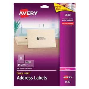 Avery Clear Laser Address Label 1 in x 2 5/8 in 750/Pack 750/Pk