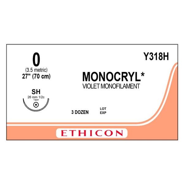 Monocryl Suture 0 27" Poliglecaprone 25 Monofilament SH Violet 36/Bx