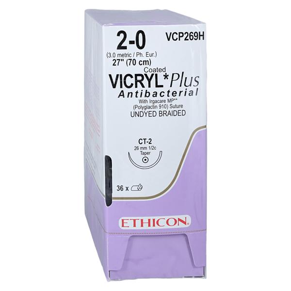 Vicryl Plus Suture 2-0 27" Triclosan/Polyglactin 910 Braid CT-2 Undyed 36/Bx