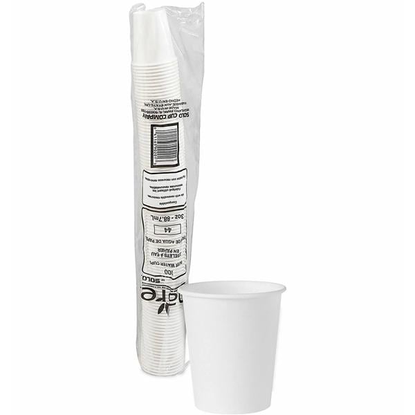 Solo Treated Paper Water Cup 3oz White- Water 100/Pk