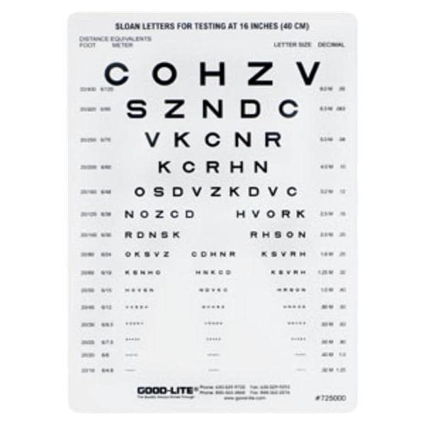 Near Vision Card Vision Testing 16" Testing Distance 1/EA