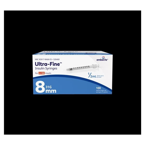 Ultra-Fine II Insulin Syringe/Needle 31gx5/16" 0.5cc Conventional LDS 100/Bx, 5 BX/CA