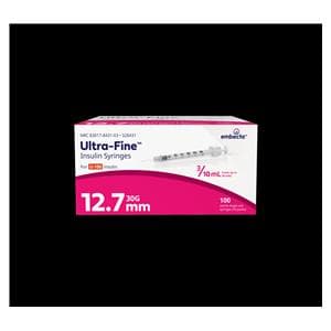 Ultra-Fine Insulin Syringe/Needle 30gx1/2" 3/10cc Tan Conventional LDS 100/Bx