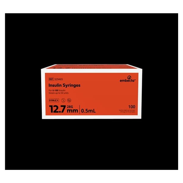 Micro-Fine IV Insulin Syringe/Needle 28gx1/2" 0.5cc Orange Cnvntnl LDS 100/Bx, 5 BX/CA